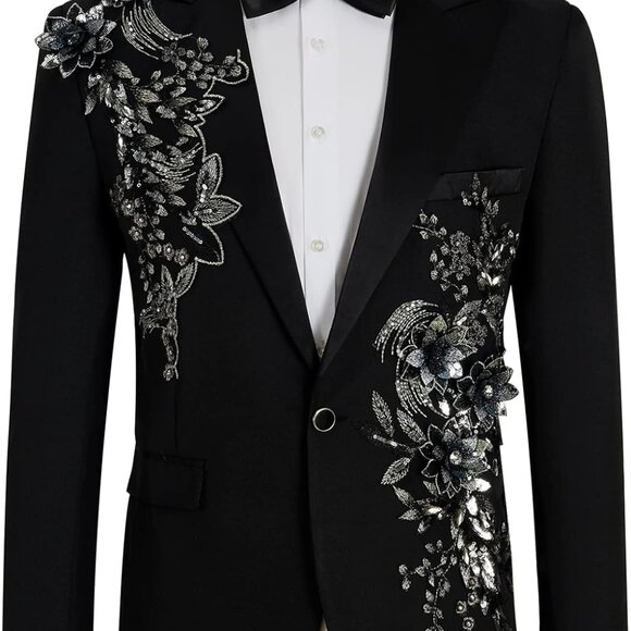 Elegant Men's Slim Fit 2-Piece Tuxedo Suit in Black - Sizes X-Large Available - Picture 2 of 6